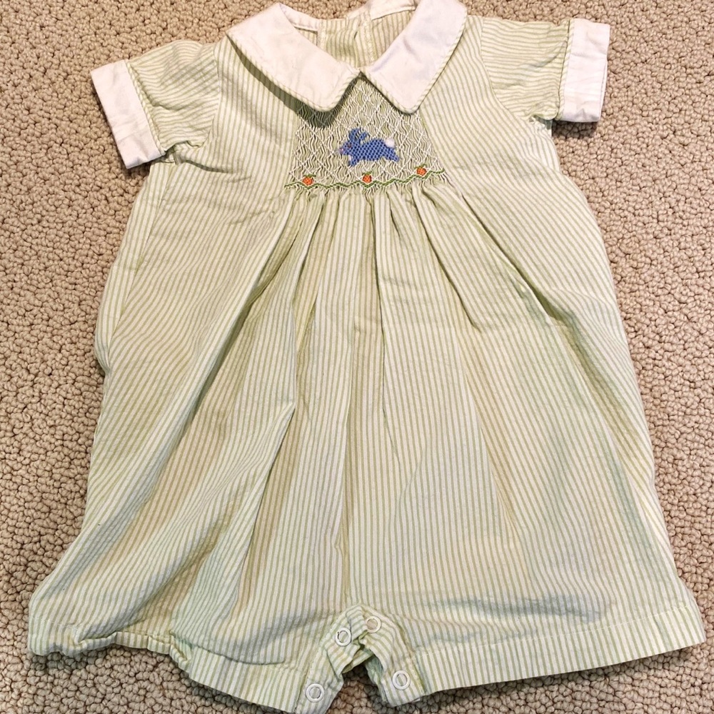 Little English Smocked Bunny Shortall 6 month